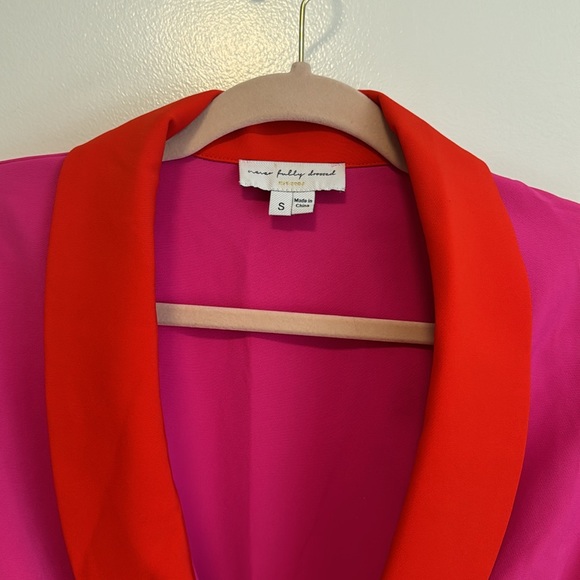 Never Fully Dressed pink red blazer dress wrap low cut s barbiecore - Picture 4 of 5